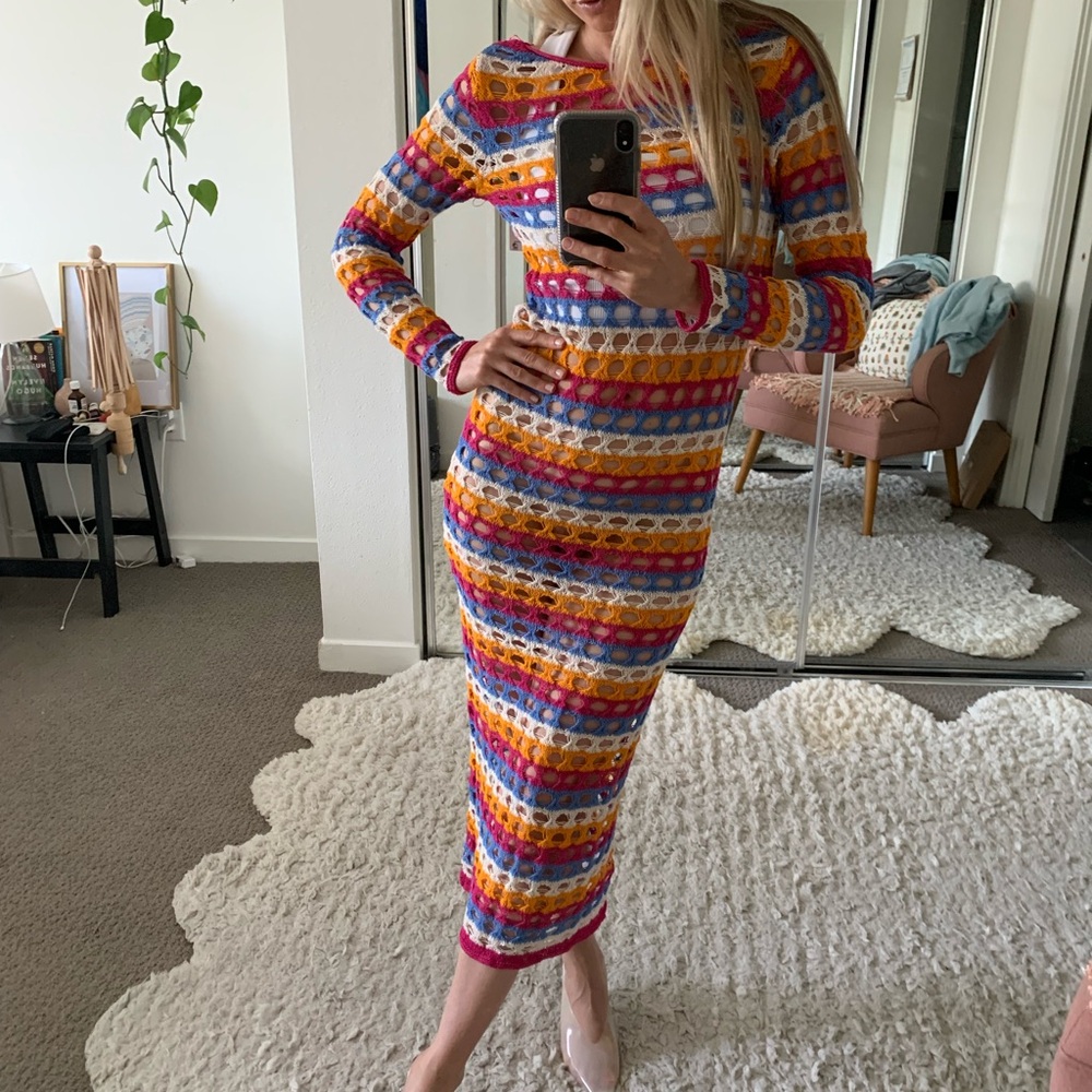 Mango Multicolor Long Sleeve Knit Dress